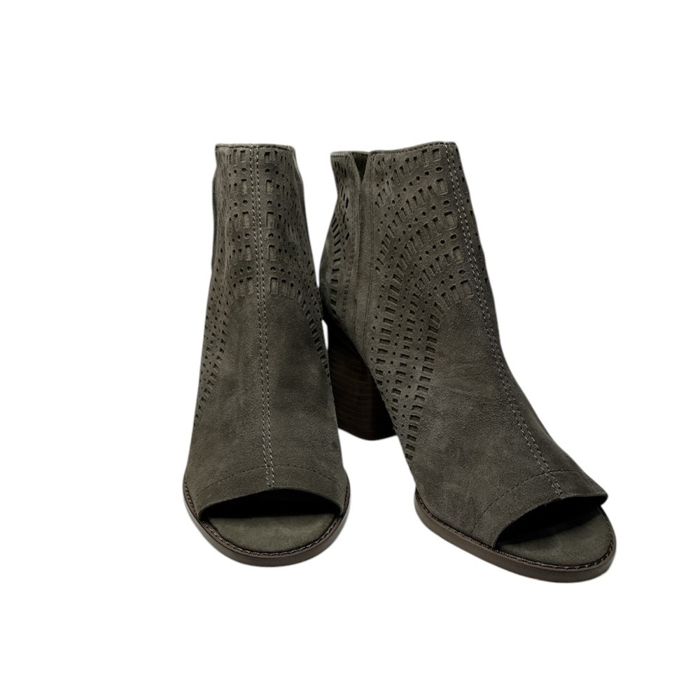 VINCE CAMUTO Women's Open Peep Toe Suede Gray Leather Ankle Booties Sz 7.5
